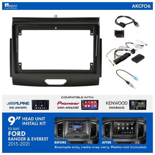 Aerpro AKCFO6 9" Head Unit Install Kit to suit Ford Ranger 2015-2021 & Everest 2015-2022 (Factory 8" Screen)
