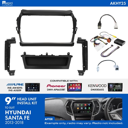 Aerpro AKHY25 9" Install Kit To Suit Hyundai Santa Fe 2013-2018 (Pioneer DMH-AP6650BT & Kenwood DMX80AXS)