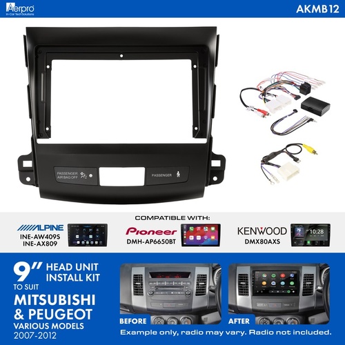 Aerpro AKMB12 9" Head Unit Install Kit To Suit Mitsubishi Outlander 2007-2012 & Peugeot 4007