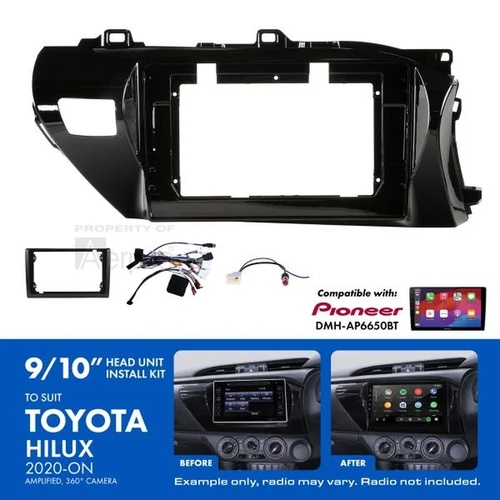 Aerpro AKTO4 9/10 Inch install kit to suit Toyota hilux 2020+ compatible with pioneer dmh-ap6650bt & kenwood dmx80axs