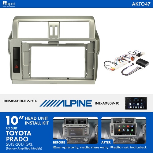 Aerpro AKTO47 10 Inch Install Kit To Suit Toyota Prado Gxl 2013-2017 [compatible With And Alpine 10 Inch Head Units]