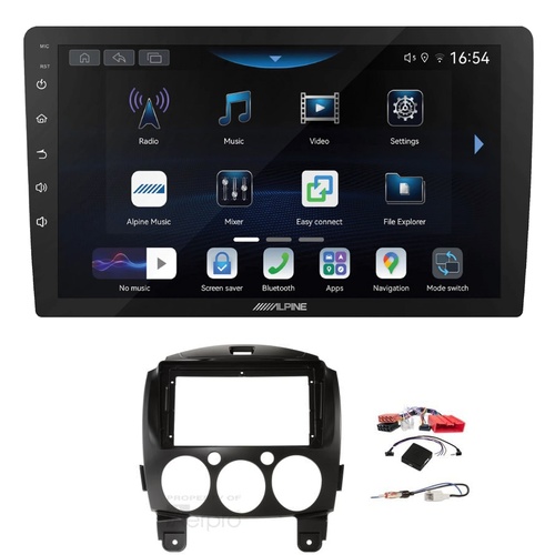 Alpine INE-AW409S 9" Wireless Apple CarPlay and Wireless Android Auto Head Unit with Aerpro AKMZ7 9 Inch install kit to suit Mazda 2 2007-2014