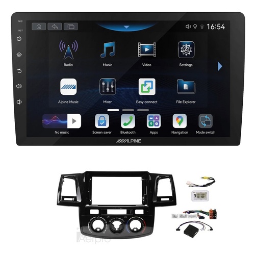 Alpine INE-AW409S 9" Wireless Apple CarPlay and Wireless Android Auto Head Unit with Aerpro AKTO9 9 Inch install kit to suit Toyota hilux pre 2011