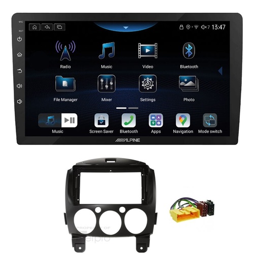Alpine INE-AX809 9" Wireless Apple CarPlay and Wireless Android Auto Head Unit with Aerpro AKMZ19 9 Inch install kit to suit Mazda 2 2007-2011