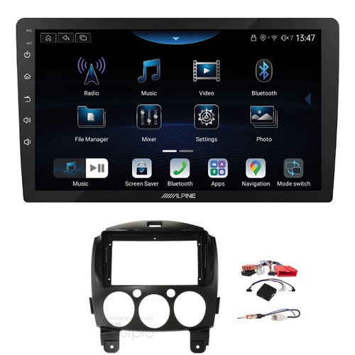 Alpine INE-AX809 9" Wireless Apple CarPlay and Wireless Android Auto Head Unit with Aerpro AKMZ7 9 Inch install kit to suit Mazda 2 2007-2014