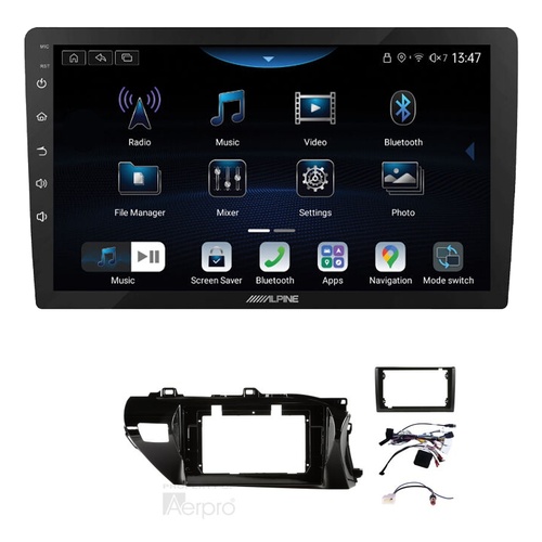 Alpine INE-AX809 9" Wireless Apple CarPlay and Wireless Android Auto Head Unit with Aerpro AKTO4 9/10 Inch install kit to suit Toyota hilux 2020-