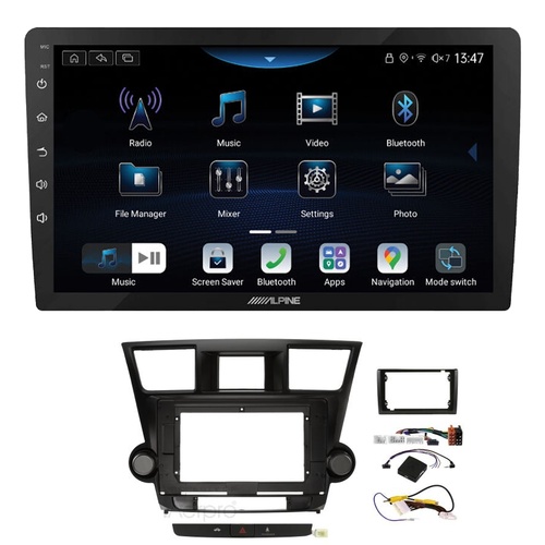 Alpine INE-AX809 9" Wireless Apple CarPlay and Wireless Android Auto Head Unit with Aerpro AKTO6 9/10 Inch install kit to suit Toyota kluger 2007-2013