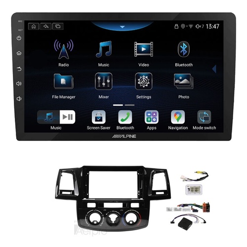Alpine INE-AX809 9" Wireless Apple CarPlay and Wireless Android Auto Head Unit with Aerpro AKTO9 9 Inch install kit to suit Toyota hilux pre 2011