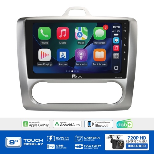 Aerpro AMDFO7 9" Wireless CarPlay & Android Auto Multimedia Kit To Suit Ford Focus 2005-2009 (Auto Climate Control)
