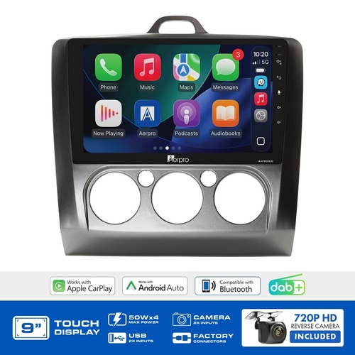 Aerpro AMDFO9 9" Wireless CarPlay & Android Auto Multimedia Kit To Suit Ford Focus 2005-2009 (Manual Climate Control)