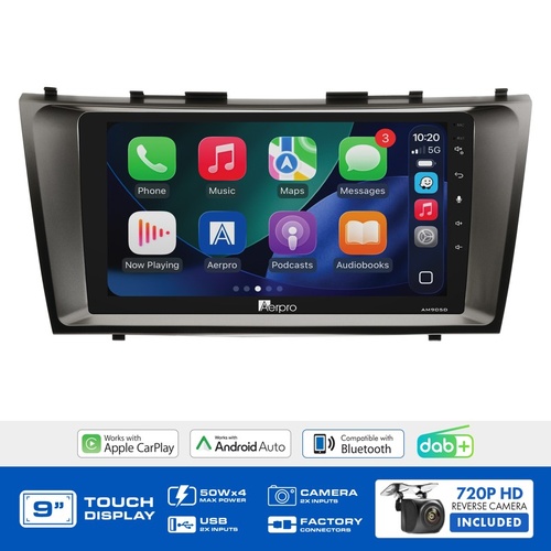 Aerpro AMDTO1 9" Wireless CarPlay & Android Auto Multimedia Kit To Suit Toyota Camry & Aurion 2006-2011 (Non-Amplified, Silver)