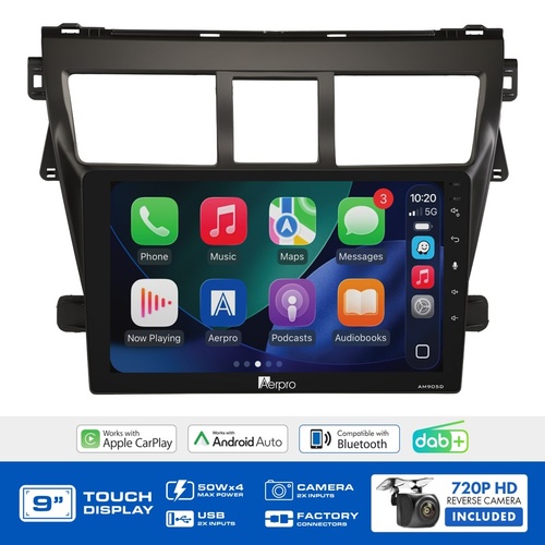 Aerpro AMDTO15 9" Wireless CarPlay & Android Auto Multimedia Kit To Suit Toyota Yaris Sedan 2005-2011 (No SWC)