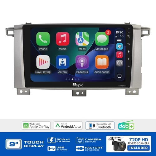 Aerpro AMDTO40 9" Wireless CarPlay & Android Auto Multimedia Kit To Suit Toyota LandCruiser 100 Series 2003-2007
