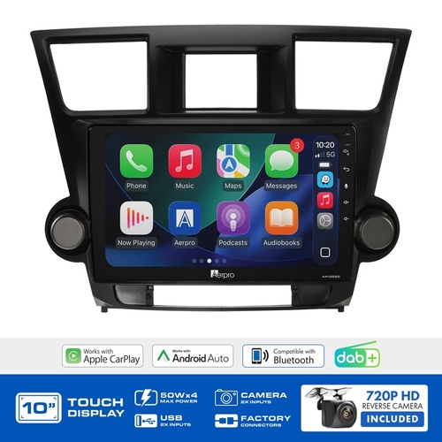Aerpro AMDTO45 10" Wireless CarPlay & Android Auto Multimedia Kit To Suit Toyota Kluger Grande 2007-2013 (Factory Navigation, Non-Amplified)