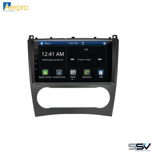 Aerpro AMMC4 9" Wireless Apple CarPlay Android Auto Head Unit To Suit Mercedes C-Class 04-06/CL-Class 08-11 Non-Amplified