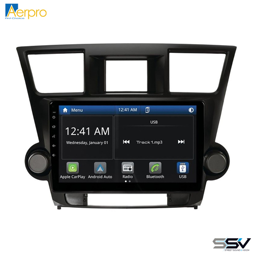 Aerpro AMTO6 10" Wireless Apple CarPlay Android Auto Head Unit To Suit Toyota Kluger 2007-2013 Non-Amplified