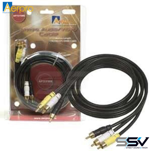 Aerpro AP15YWB 1.5m a/v lead yel/wht/blk rca 3m to 3m plugs 75 ohm coax