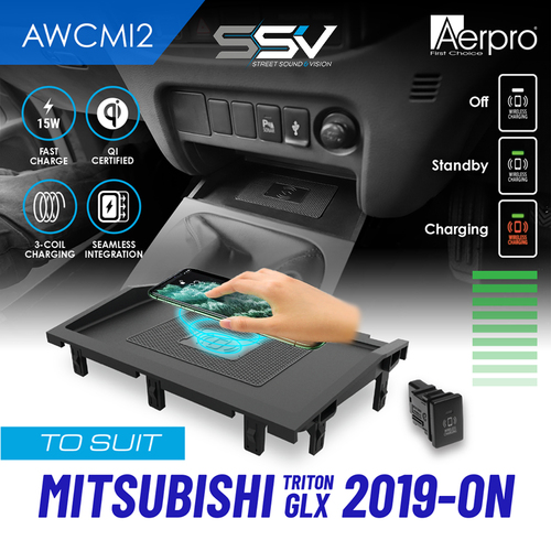 AWCMI2 15W qi certified wireless Smartphone charging kit to suit Mitsubishi triton glx 2019-on