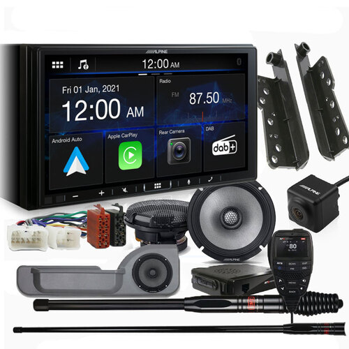 Alpine ILX-407A Pack To Suit Land Cruiser with UHF Radio Speakers Pods Reverse Camera