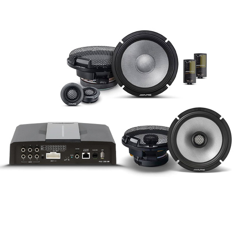Alpine R-Series Pro Audio Bundle – 6.5" Coaxial & Component Speakers + 8-Channel DSP Amplifier