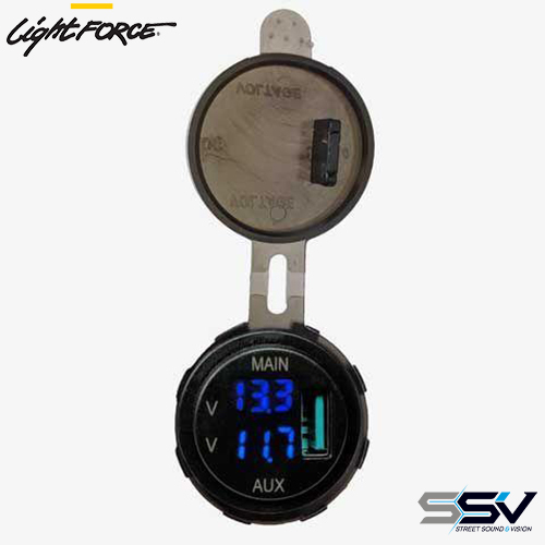 Lightforce CBUSB3 Dual Voltmeter with 3.0 Amp USB Fast Charger
