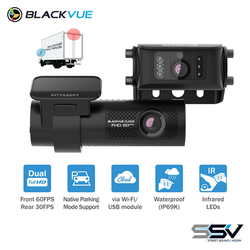 BlackVue DR770X-2CH-TR-256 Dual Channel Truck Dash Cam Full HD Front + External Waterproof IR Cam with Cloud, Wi-Fi, GPS, Dual Sony Sensors