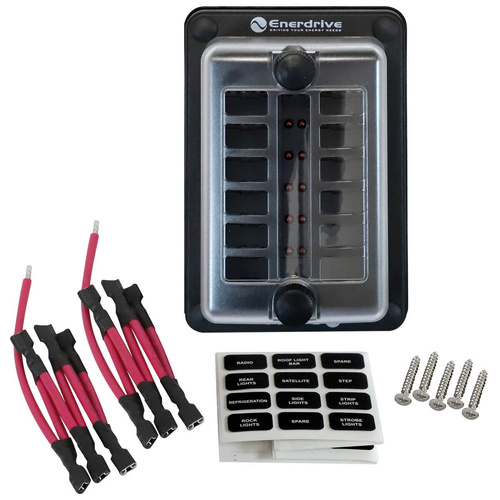 Enerdrive Fuse Block Rear Entry Panel Mount 12 In 12 Out with LEDs
