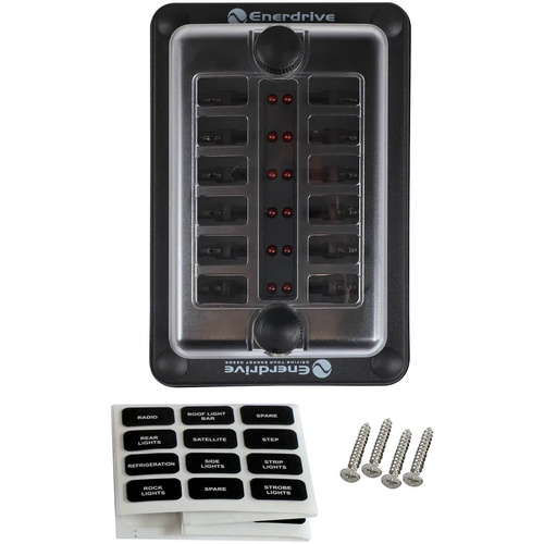 Enerdrive Fuse Block Rear Entry Panel Mount 1 In 12 Out with LEDs
