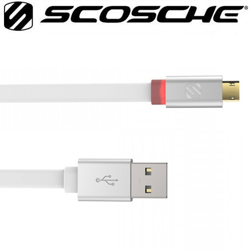 Scosche FlatOut LED 0.9m Charge & Sync Cable with LED Indicator for Micro USB devices - White