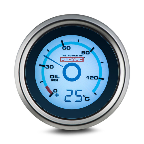 REDARC G52-PT Single Oil Pressure 52mm Gauge with Optional Temperature Display