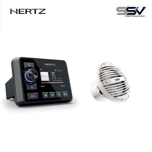 Hertz HMR20 Marine Digital Receiver 200W & Hertz HMS10BC 10" Marine 500W Infinite Baffle Subwoofer White