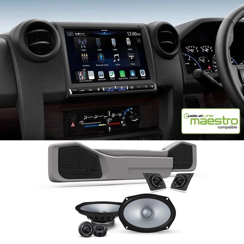 Alpine i905-LC70 head unit and door pods kit to suit LandCruiser 78 & 79 Series Single-Cab S2-Series