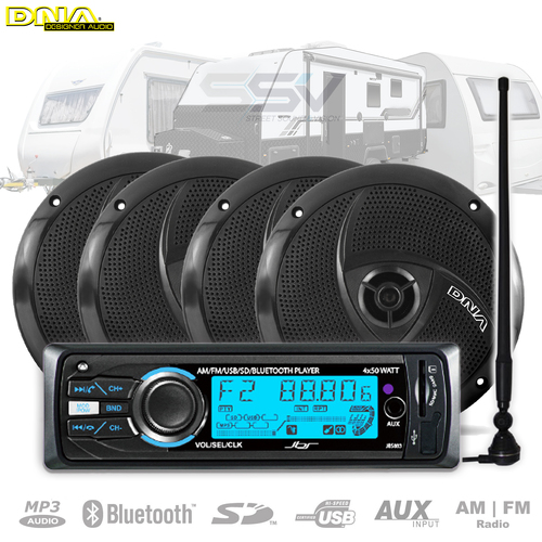 Caravan Stereo With Bluetooth AUX USB Head Unit, 4 x Speakers 6.5" & AM/FM Antenna