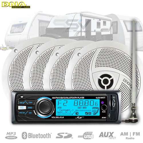 Caravan Stereo System With Bluetooth AUX USB Head Unit, 4 x Speakers 6.5" & AM/FM Antenna