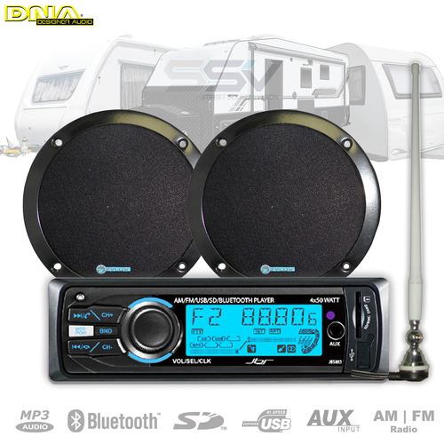 Caravan Stereo System With Bluetooth Head Unit, 6" Speakers & AM/FM Antenna