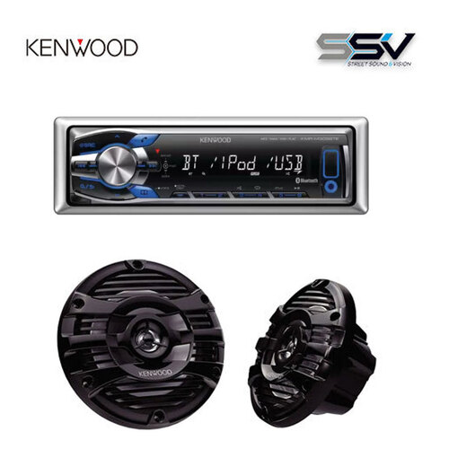 KENWOOD KMR-M408BTE Marine head unit with  6.5" Two-Way Marine Speakers Pair BLACK