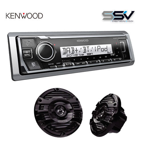 Kenwood KMR-M505DAB Marine Digital head unit with  6.5" Two-Way Marine Speakers Pair BLACK