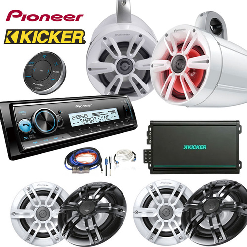 The Ultimate Pioneer & Kicker Marine Audio System Bundle - Bluetooth, RGB Tower, & Pro Power