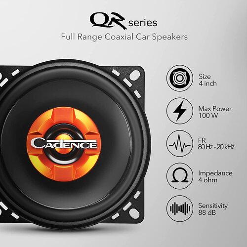 Cadence QR422 4 Inch 2-Way Full Range Coaxial Car Speakers, 100 Watts 4 Ohms QR Series Car Audio Stereo Loudspeakers, Pair