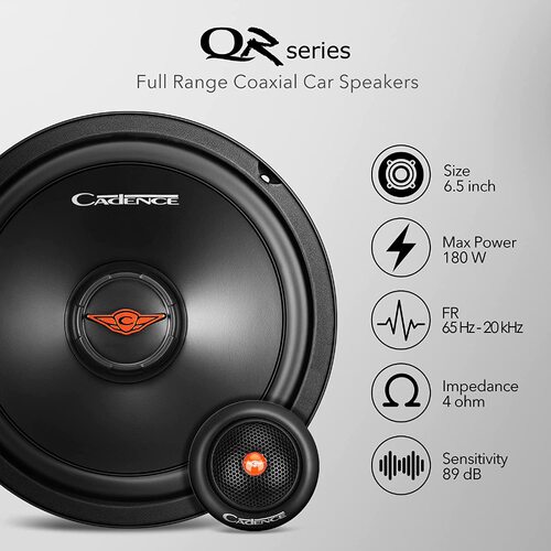 Cadence QR65K 6.5 Inch 2-Way Full Range Coaxial Car Speakers Component Kit, 180 Watts 4 Ohms QR Series Car Audio Stereo Loudspeakers