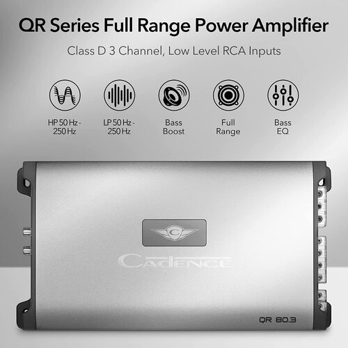 Cadence QR80.3 1400 Watts Max Power 3 Channel Car Audio System Amplifier Class D Full Range