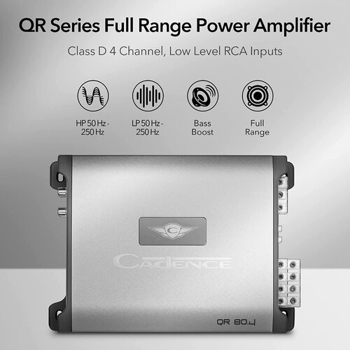 Cadence QR80.4 1000 Watts Max Power Class D Full Range 4 Channel Car Audio System Amplifier