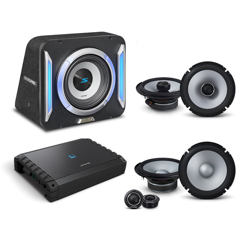 Alpine S-Series Premium Car Audio Bundle with Component Speakers, 5-Channel Amplifier & Loaded Subwoofer