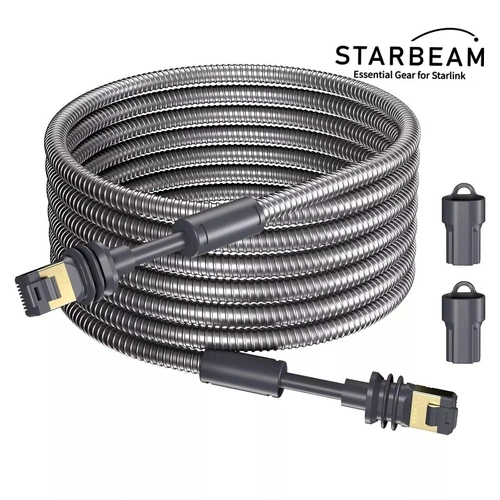 Powertec STARBEAM Starlink Gen3 Outdoor Armoured Stainless Steel Sleeve Ethernet Cable 23m