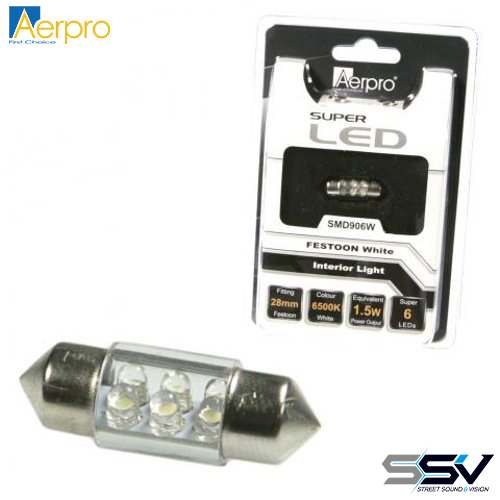 Aerpro SMD906W 28Mm festoon globe with 6x white super smd LED