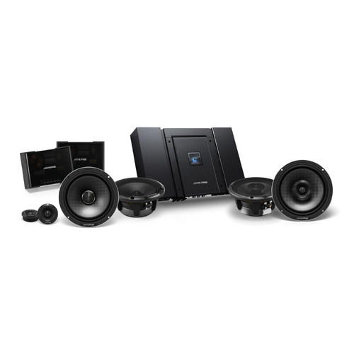 Alpine Status Premium Bass Bundle:  HDA-F60 Alpine Status 4 Channel Amplifier & HDZ-65 Component & Coaxial 