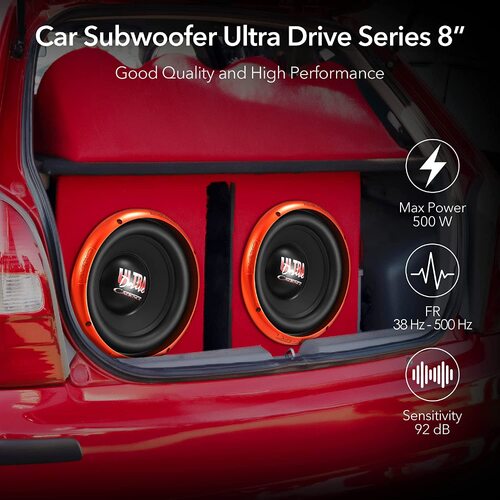 Cadence UD8D4 8 Inch Car Subwoofer, High Performance 500 Watts Dual 4 Ohm 2 Inch Black Aluminium 4 Layer Voice Coil, Ultra Drive Series 