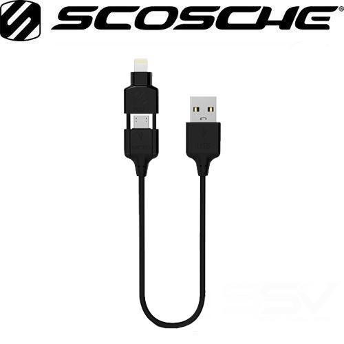 Scosche StrikeLine Pro 10" Charge and Sync Cable for lightening and micro USB devices (black)